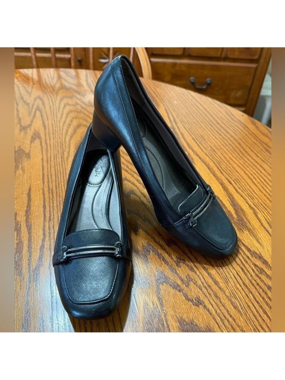 Life Stride Soft System Black Heeled Loafers With Horse Bit 9W